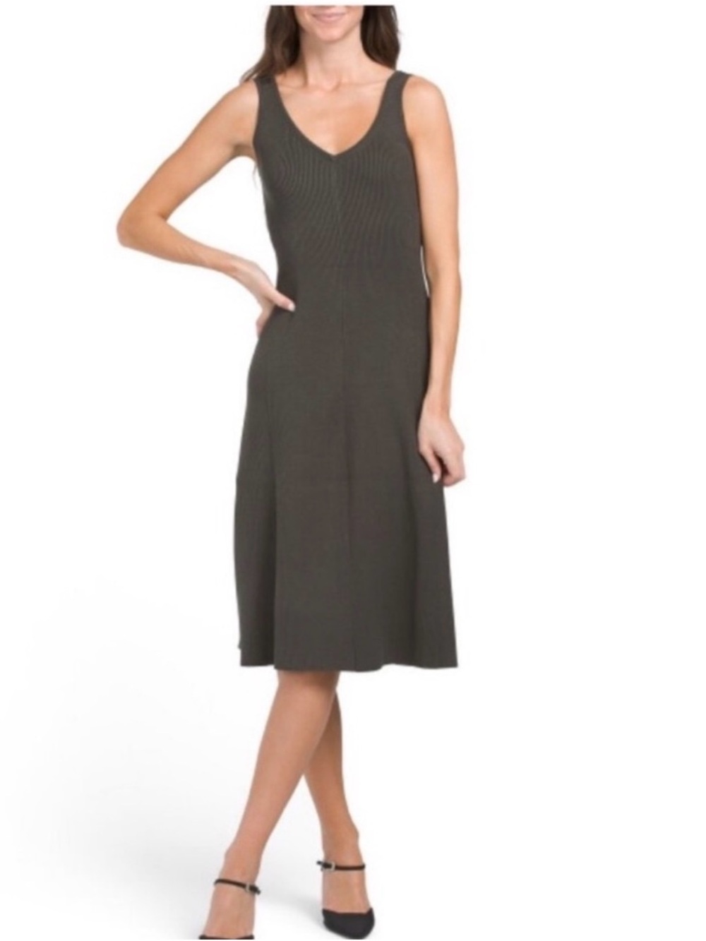 Sleeveless V-Neck Olive Midi Dress